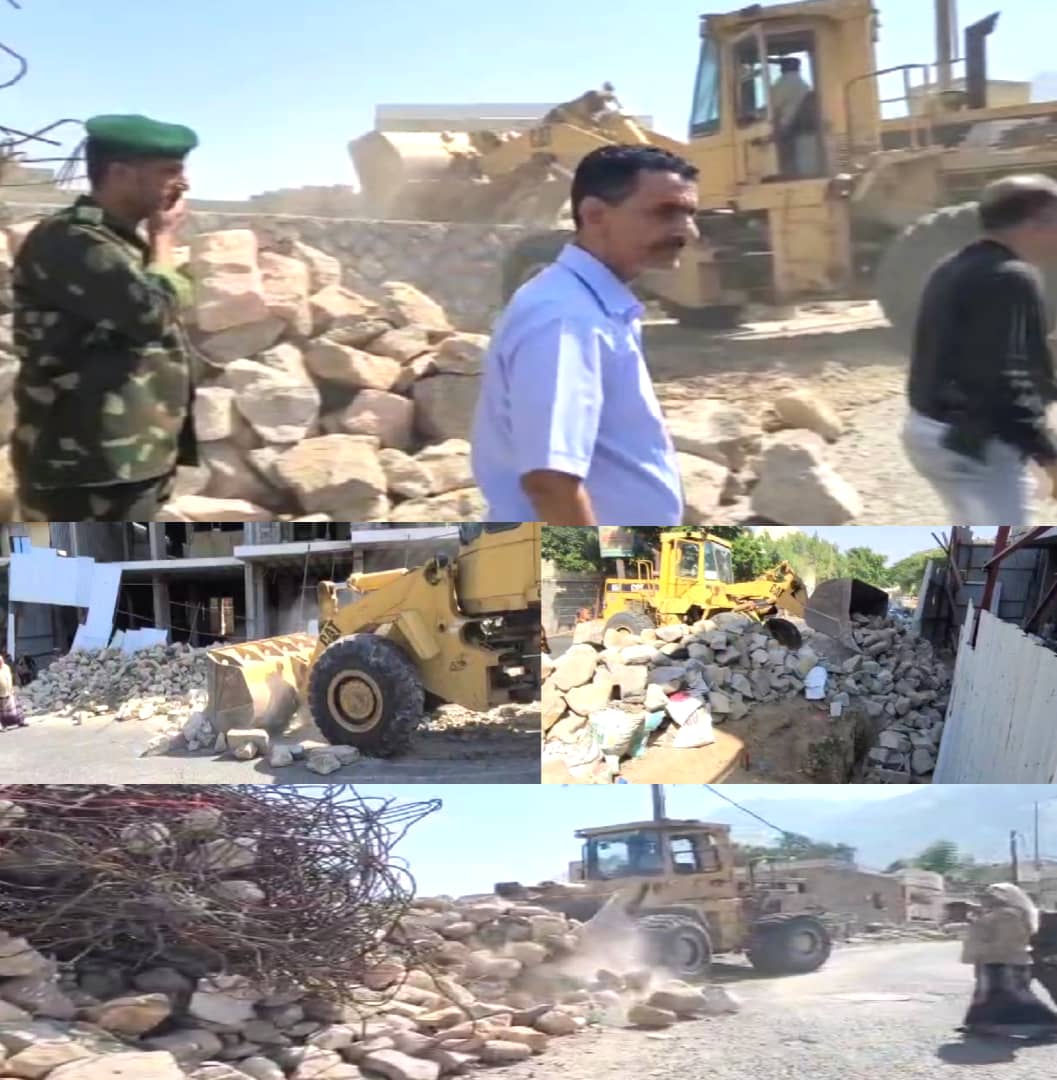حملة ميدانية لإزالة مخالفات البناء من شوارع وأحياء مديرية القاهرة بـ«تعز»